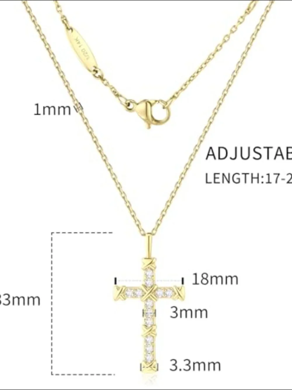 14K Gold Filled Sterling Silver Cross Pendant Necklace with CZ Diamonds - Picture 5 of 7